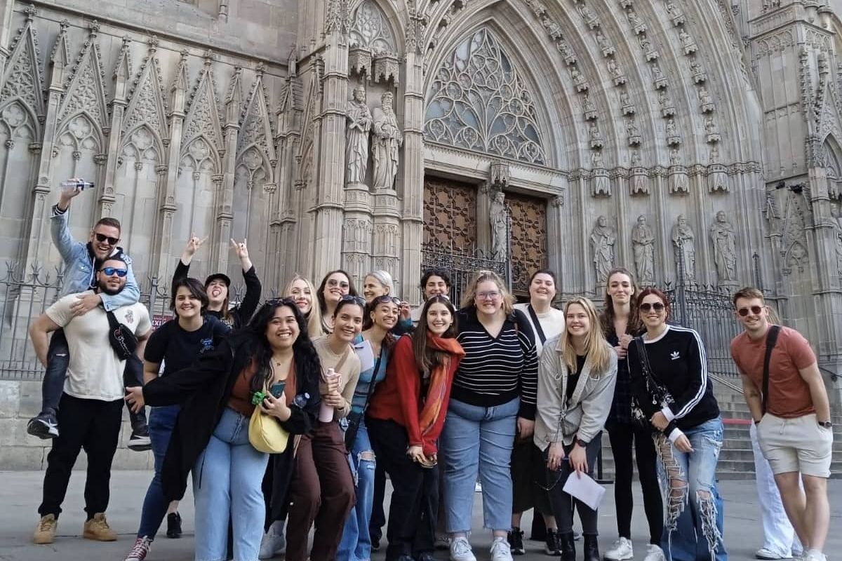 A TEFL Iberia group in front of Barcelona Cathedral